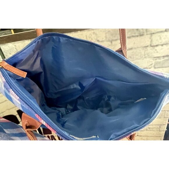 Woman Within Blue-Pink Plaid Flannel Faux Leather Handles 2 Piece Tote Set - Picture 7 of 7